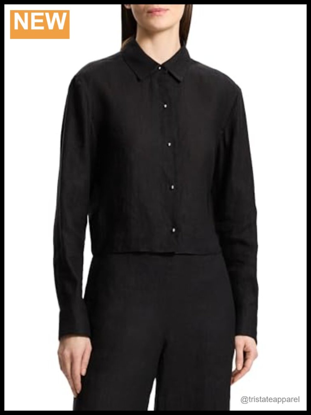 Crop Tapered Long Sleeve Hemp Blouse with Metal Ball Shank Buttons